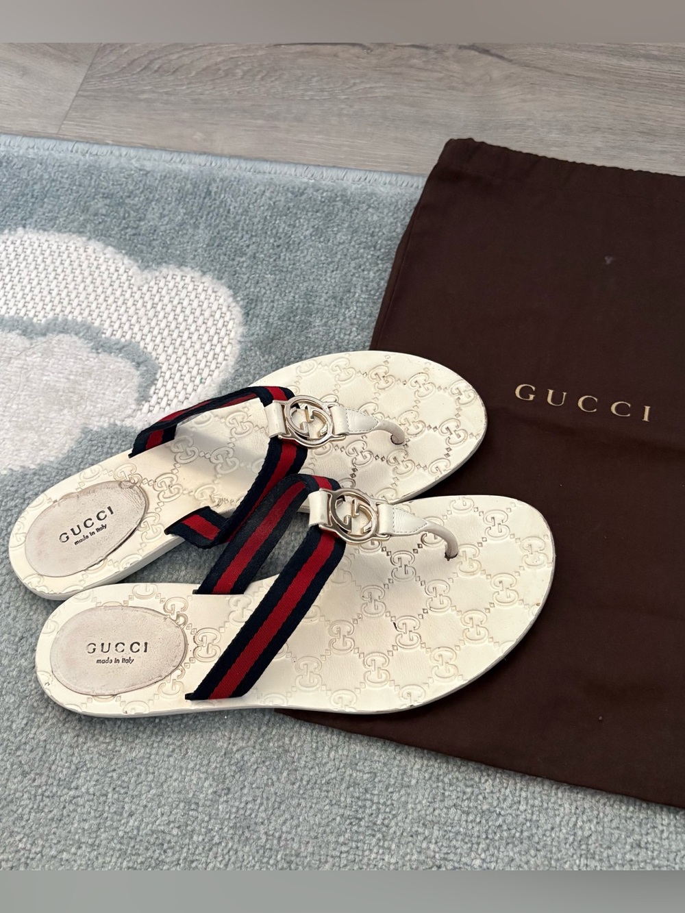 Authentic GUCCI Monogram Double GG Sandals